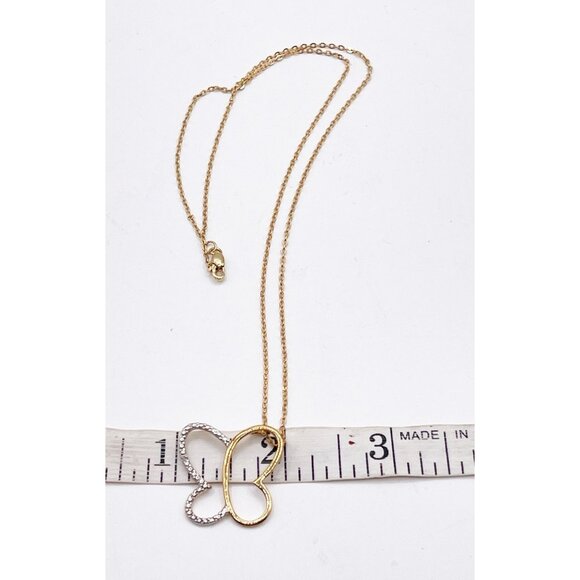 925 Sterling Silver Vermeil Gold Dainty Butterfly Crystal Heart Pendant Necklace - Picture 6 of 7